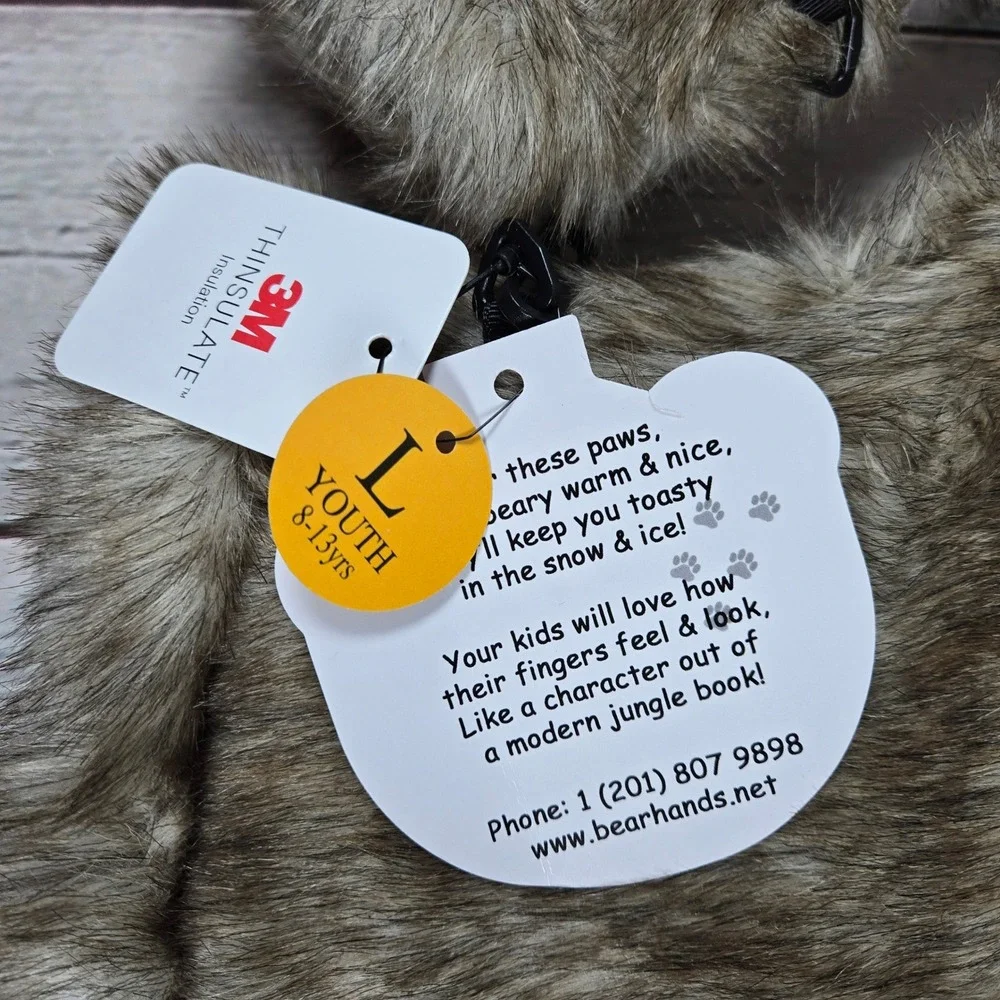 Bear Hands & Buddies Youth Paw‎ Mittens Gloves Faux Fur L 8-13 Years